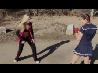 boxer girl vs muay thai schoolgirl fight scene (tekken - street fighter style)